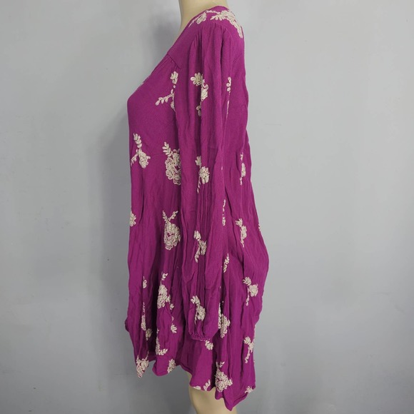 Free People Womens Size M Emma Austin Purple Embroidered Long Sleeve Mini Dress - Picture 4 of 16